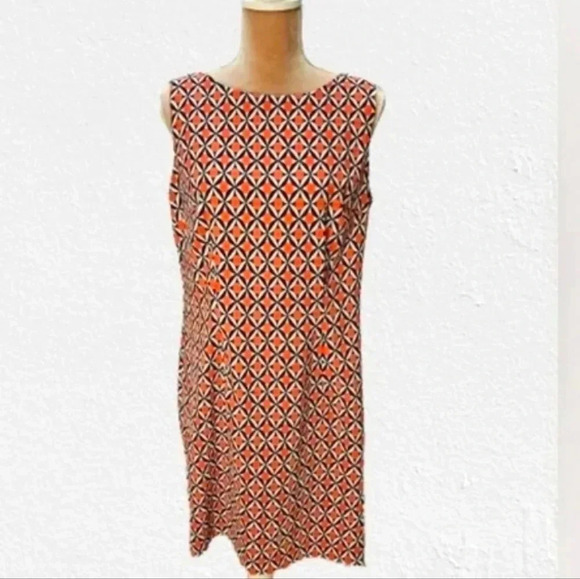 Alyx Sheath Dress Navy Orange Bright Geometric Sleeveless - Picture 1 of 10